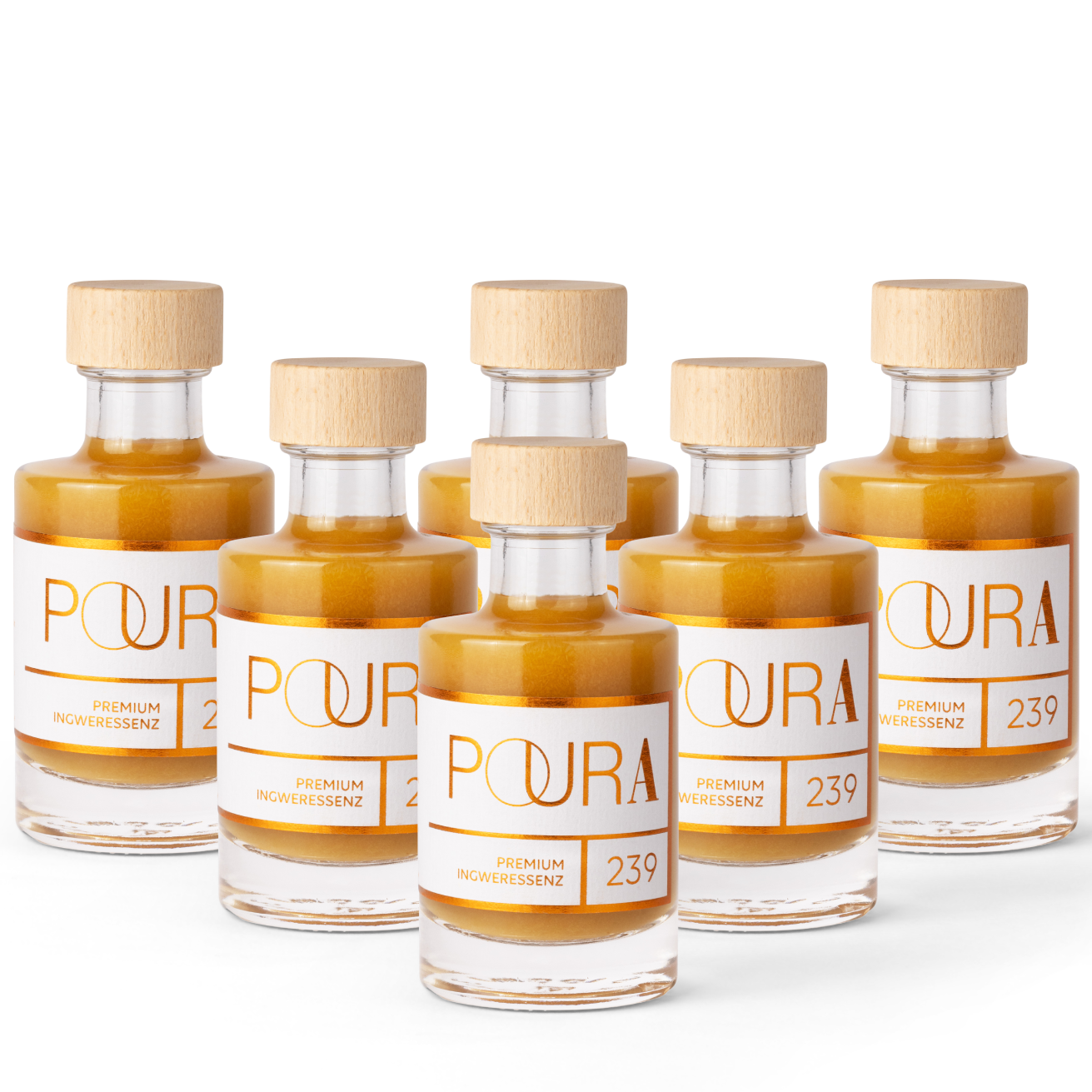 POURA Premium Ingwer Essenz (6x 95 ml) mit 100% natürlichen Zutaten – bio, vegan & glutenfrei. Ideal für gesunde Drinks und Shots.
