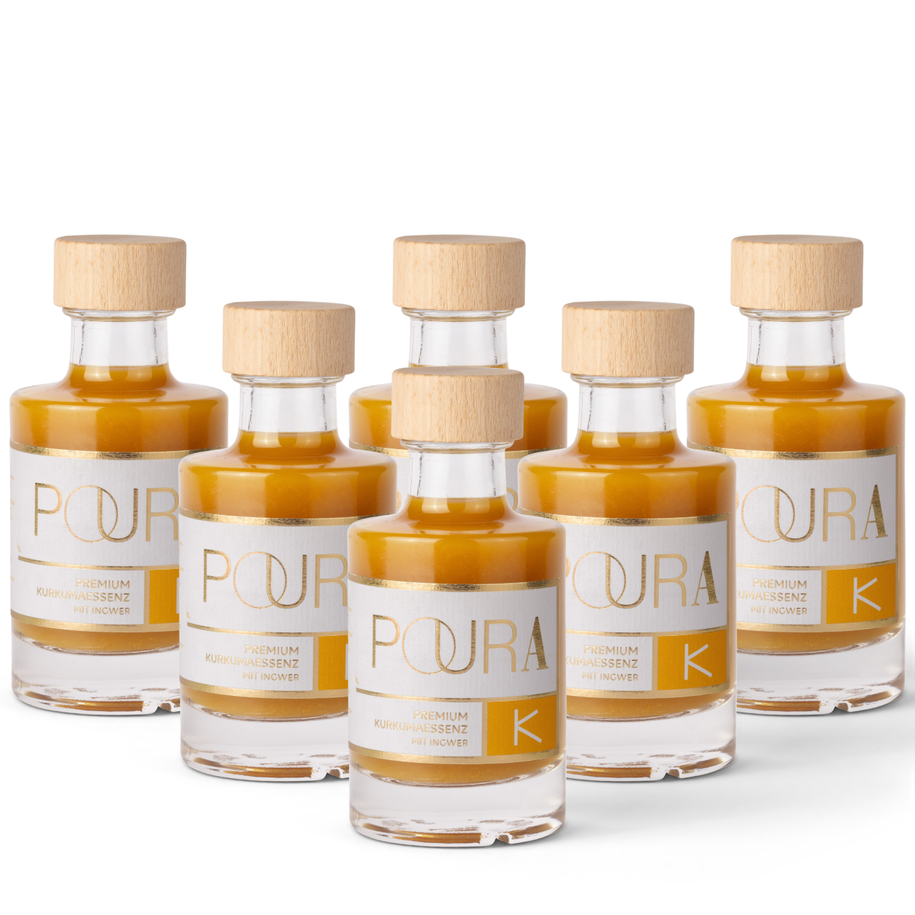 POURA Premium Kurkuma Essenz (6x 95 ml) mit 100% natürlichen Zutaten – bio, vegan & glutenfrei. Ideal für gesunde Drinks und Shots.