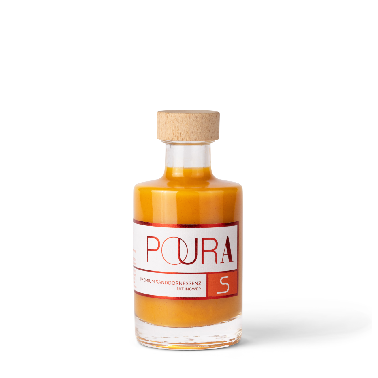 POURA Premium Sanddorn Essenz (195 ml) mit 100% natürlichen Zutaten – bio, vegan & glutenfrei. Ideal für gesunde Drinks und Shots.